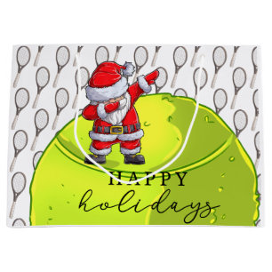 Tennis Christmas with Ball and Racket  Santa Claus Large Gift Bag