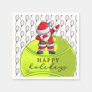 Tennis Christmas with Ball and Racket with Santa   Napkin