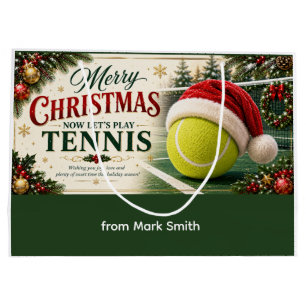 Tennis Christmas with ball santa hat Large Gift Bag