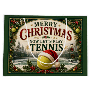 Tennis Christmas with ball santa hat Large Gift Bag