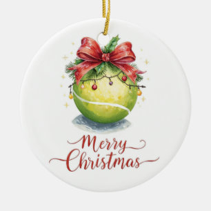 Tennis Christmas With balls with ribbon Ceramic Ornament