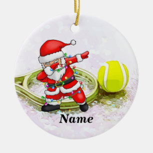 Tennis Christmas with  Dabbing  Santa Claus Ceramic Ornament