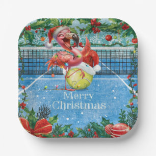 Tennis Christmas with Flamingo themed Paper Plate
