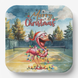 Tennis Christmas with Flamingo themed  Paper Plate