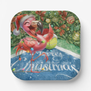 Tennis Christmas with Flamingo themed Paper Plate