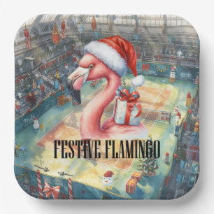 Tennis Christmas with Flamingo themed Paper Plate