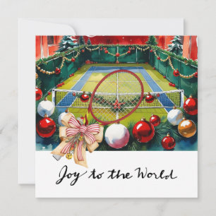 Tennis Christmas with Racket and Christmas Wreath  Holiday Card