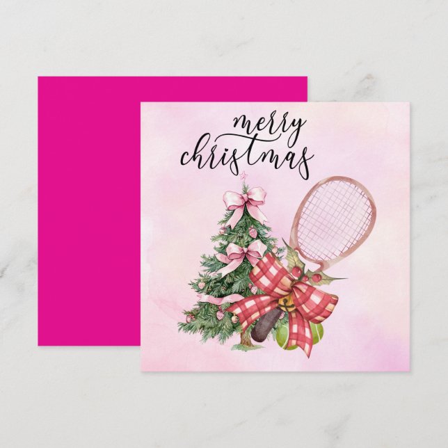 Tennis Christmas with Racket and Christmas Wreath  Holiday Card (Front/Back)