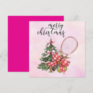 Tennis Christmas with Racket and Christmas Wreath  Holiday Card
