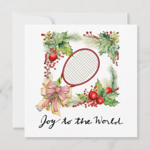 Tennis Christmas with Racket and Christmas Wreath  Holiday Card
