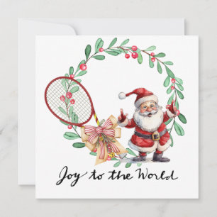Tennis Christmas with Racket and Christmas Wreath  Holiday Card