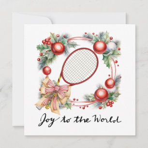 Tennis Christmas with Racket and Christmas Wreath  Holiday Card