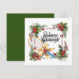 Tennis Christmas with Racket  watercolor Holiday Card