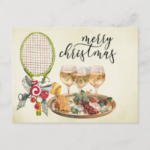 Tennis Christmas with Racket  watercolor Holiday Postcard