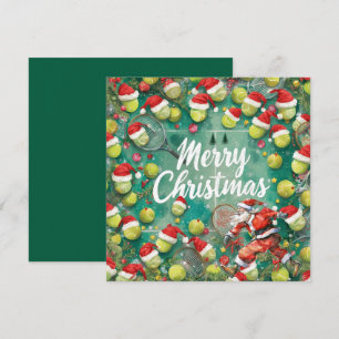 Tennis Christmas with Sabta and tennis court Holiday Card