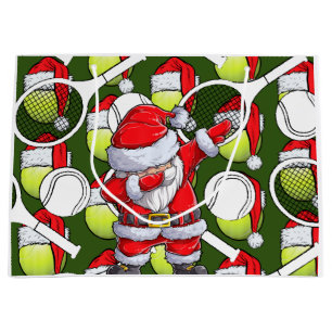 Tennis Christmas with Santa Claus and racket Large Gift Bag