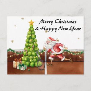 Tennis Christmas with Santa Claus at court Holiday Postcard
