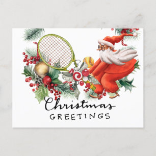 Tennis Christmas with Santa Claus  Holiday Postcard
