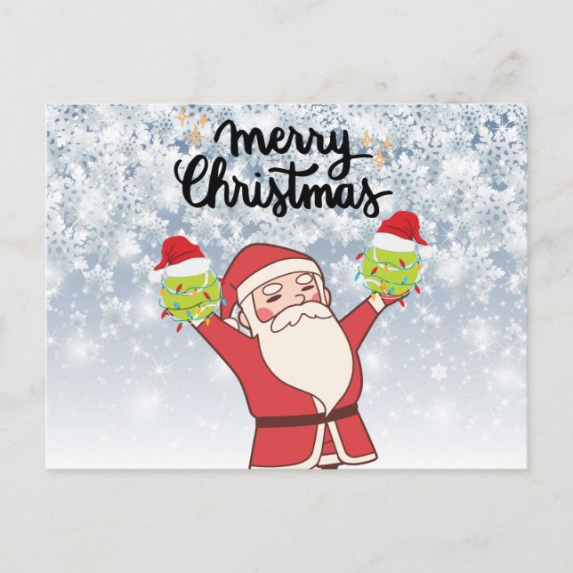 Tennis Christmas with Santa Claus Holiday Postcard (Front)