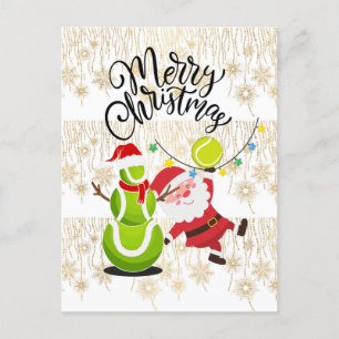 Tennis Christmas with Santa Claus   Holiday Postcard