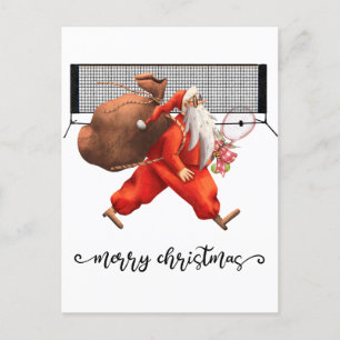Tennis Christmas with Santa Claus   Holiday Postcard