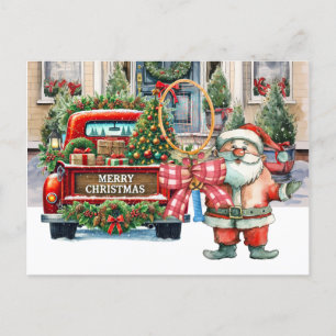 Tennis Christmas  with Santa Claus Holiday Postcard