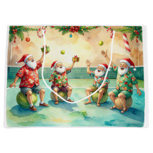 Tennis Christmas with Santa Claus Large Gift Bag