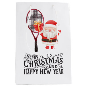 Tennis Christmas with Santa CLAUS  Medium Gift Bag