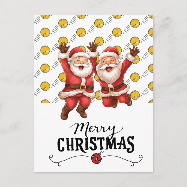 Tennis Christmas with Santa Claus on Balls Holiday Postcard (Front)