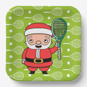 Tennis Christmas with Santa Claus on Balls Party  Paper Plate