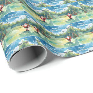 Tennis Christmas with Santa Claus serving on court Wrapping Paper