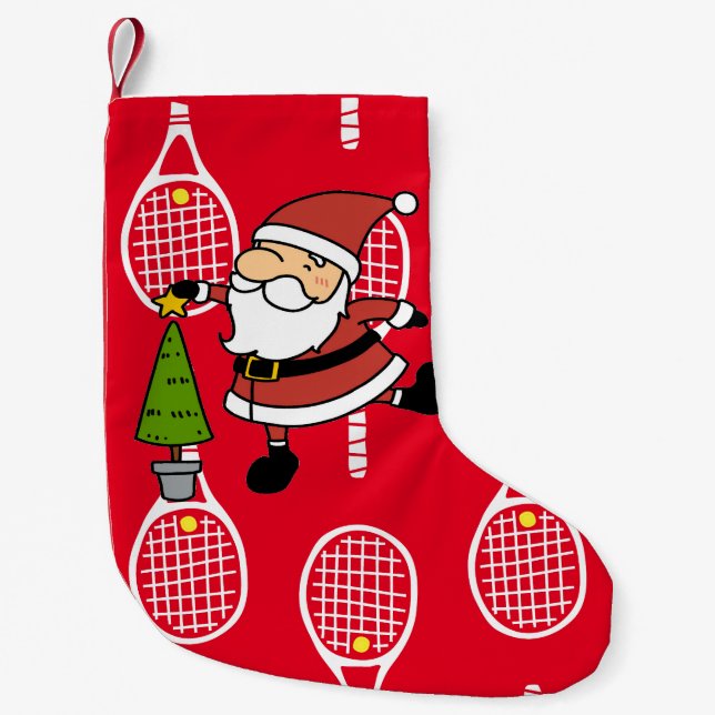 Tennis Christmas with Santa Claus Small Christmas Stocking (Front)