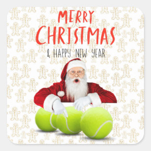 Tennis Christmas with Santa Claus    Square Sticker