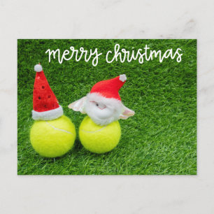 Tennis Christmas with Santa hat on tennis ball  Postcard