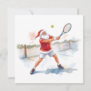 Tennis Christmas with Santa on the court Holiday Card
