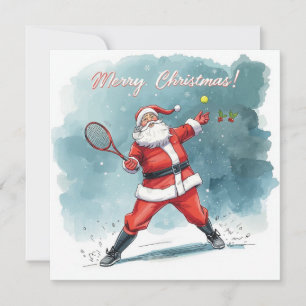 Tennis Christmas with Santa on the court Holiday Card