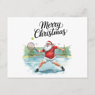 Tennis Christmas with Santa on the court  Holiday Postcard