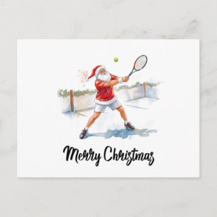Tennis Christmas with Santa on the court Holiday Postcard