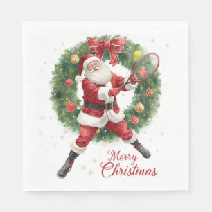 Tennis Christmas with Santa on the court Napkin