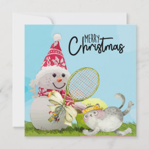 Tennis Christmas with Snowman and Tennis ball Card