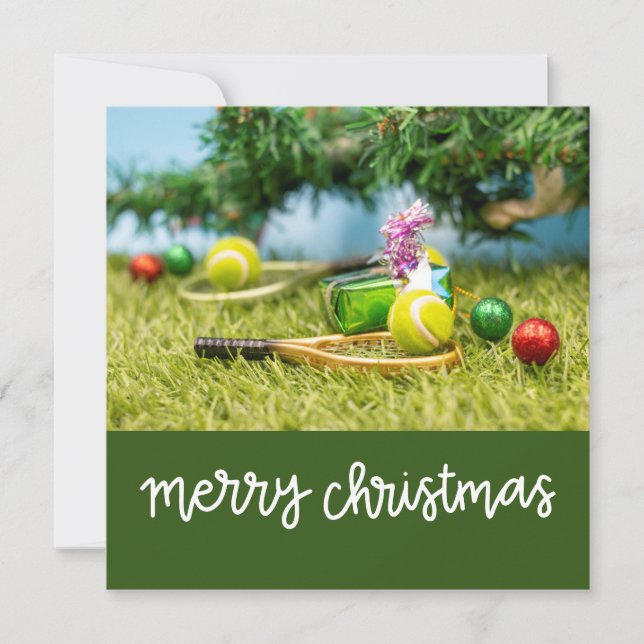 Tennis Christmas with tennis ball and ornaments  Holiday Card (Front)