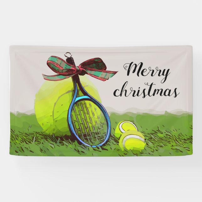 Tennis Christmas with tennis ball and racket Banner (Horizontal)