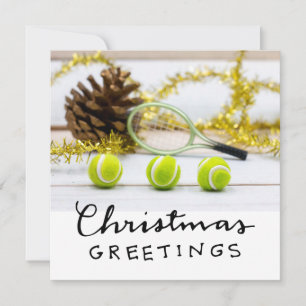 Tennis Christmas with tennis ball and racket Holiday Card