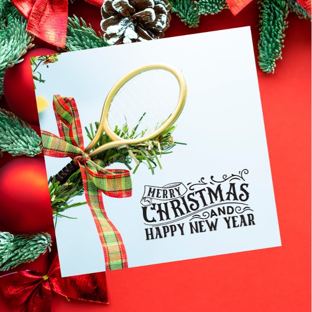 Tennis Christmas with tennis ball and racket Holiday Card (Creator Uploaded)