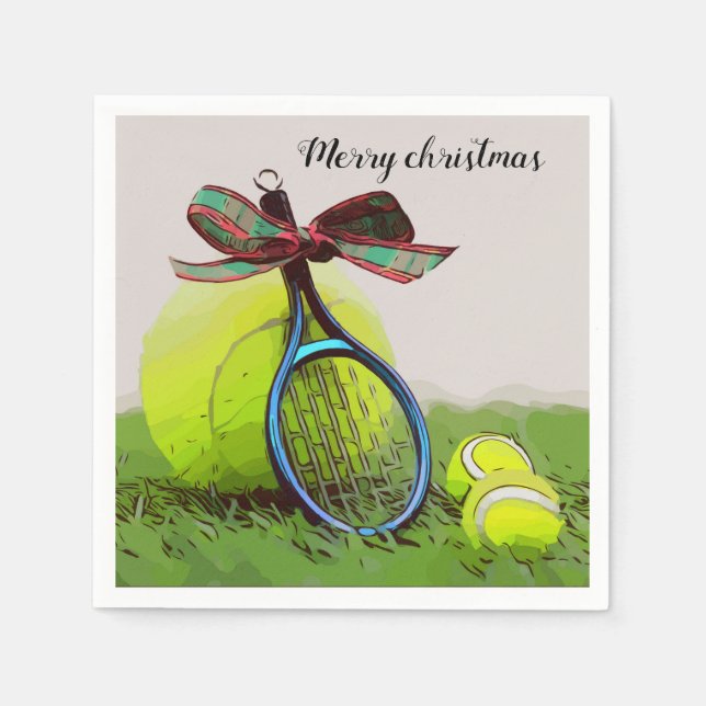 Tennis Christmas with tennis ball and racket Napkin (Front)