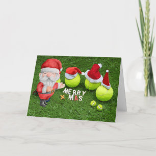 Tennis Christmas with tennis ball and Santa Claus Holiday Card