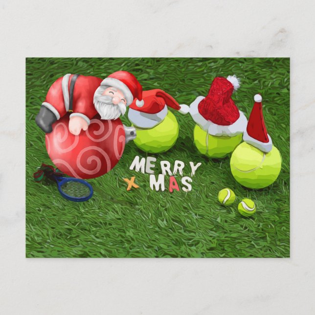 Tennis Christmas with tennis ball and Santa Claus  Holiday Postcard (Front)
