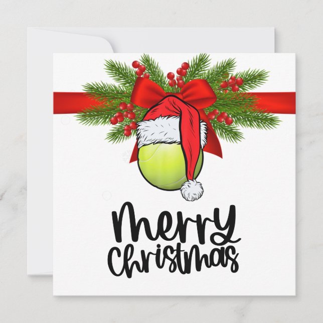 Tennis Christmas with tennis ball and Santa hat  H Holiday Card (Front)