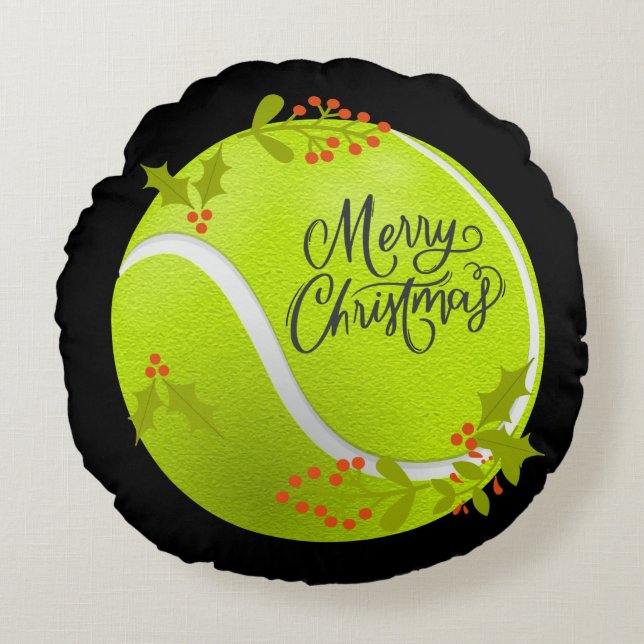 Tennis Christmas with tennis ball and Santa   Round Pillow (Front)
