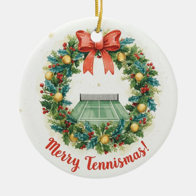 Tennis Christmas with tennis ball  Ceramic Ornament (Front)
